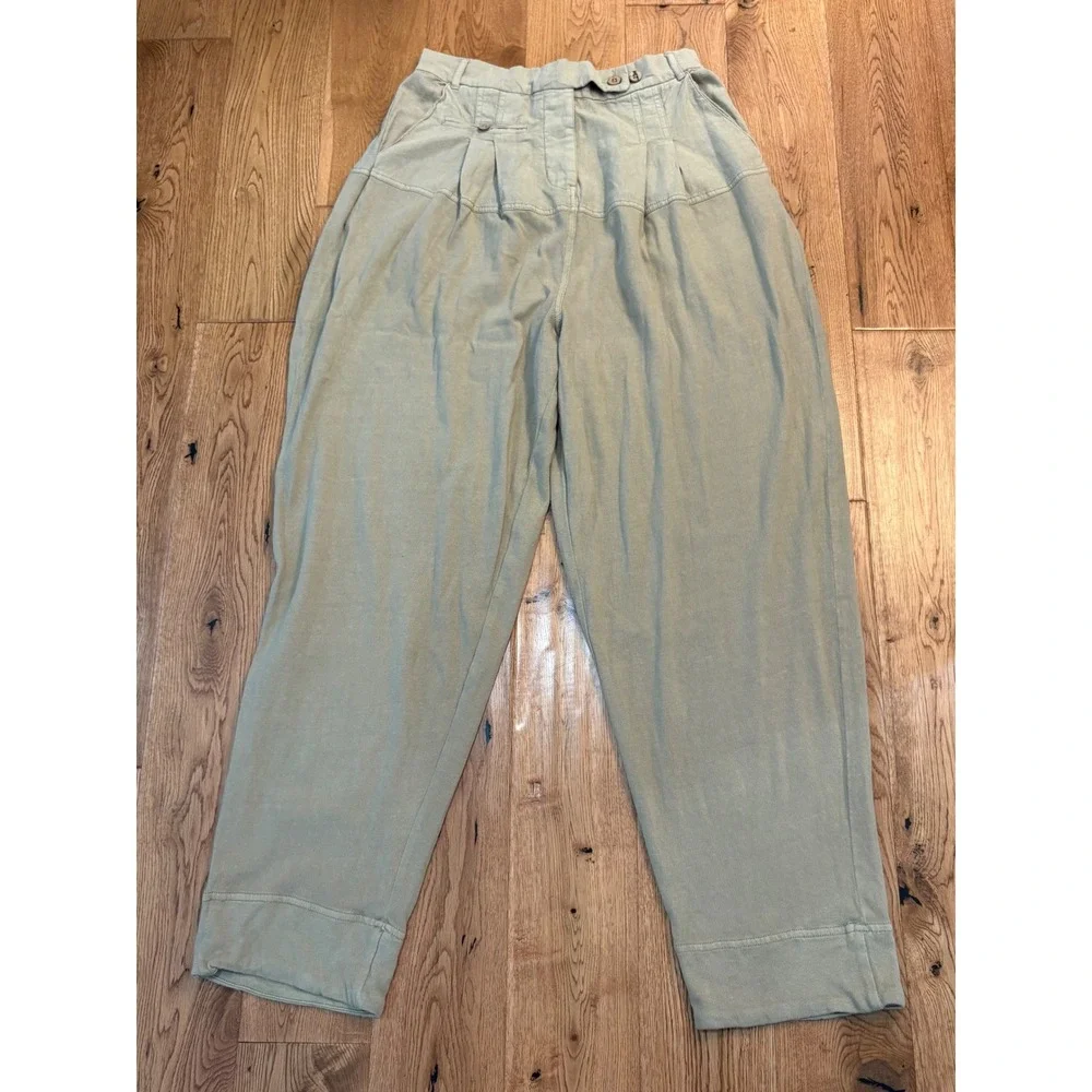 Free People Beach Stone Moss 2 Piece Set Mock Neck Crop Top Pleated Pants M NEW